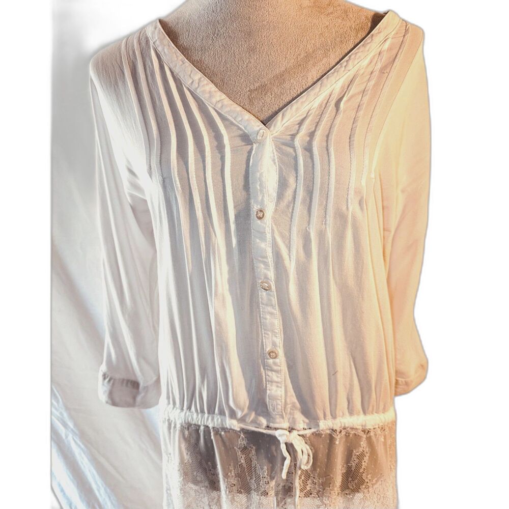 Uniq White Lace Tunic Blouse Small Boho Sheer Crochet Rayon Romantic lagen